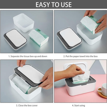 Tissue box - 19*13*7.8cm - Dispenser box for wet wipes - Baby wipes box - mask storage box - toilet wipes box - box with lid for dry tissues - keep wipes fresh with sealable lid - dustproof storage box for tissues - white.
