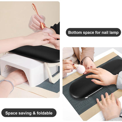 Nail Armrest - foldable - Nail Stylist Armrest - PU leather nail hand rest - with table mat - for nail technology - Nail Cushion - nail hand cushion for manicure salon use - Manicure pads - Manicure Cushion - Nail armrest cushion - Black.
