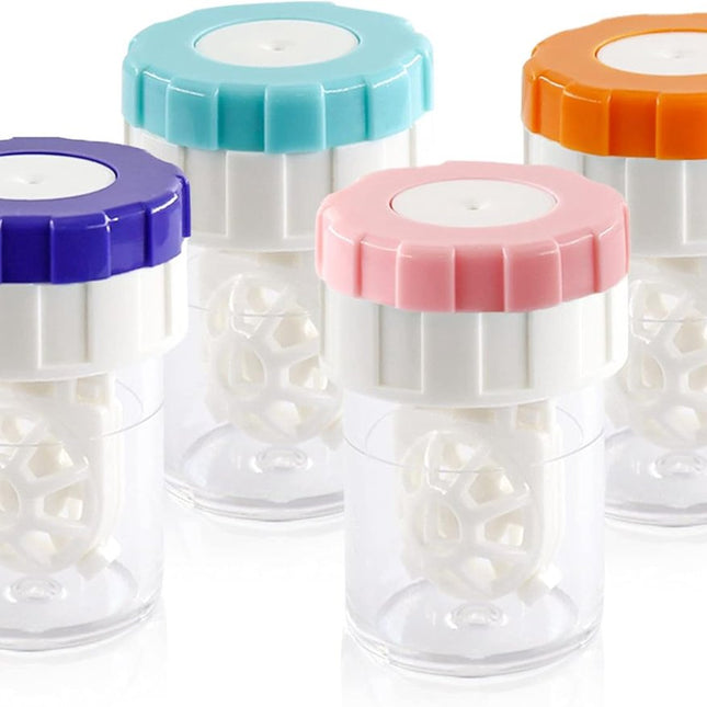Lens case - 4 pieces - Contact lens holder - lens cleaning container - portable contact lens cleaner - contact lens cleaner - contact lens container cleaner - contact lens case - plastic - Manual contact lens cleaner - Travel storage set.