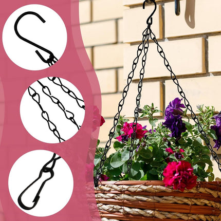 pieces - 16 inch - Plant hanger - Flowerpot hook - Lantern hook - Garden hook - Plant hook - hanging basket chains - with 3 chains - black chain with hooks - for hanging plants and flowerpots - 40 cm - black.