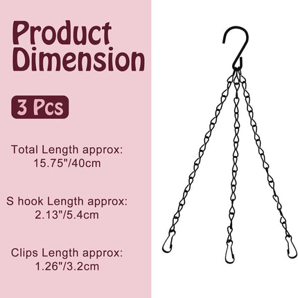 pieces - 16 inch - Plant hanger - Flowerpot hook - Lantern hook - Garden hook - Plant hook - hanging basket chains - with 3 chains - black chain with hooks - for hanging plants and flowerpots - 40 cm - black.