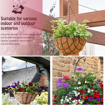 pieces - 16 inch - Plant hanger - Flowerpot hook - Lantern hook - Garden hook - Plant hook - hanging basket chains - with 3 chains - black chain with hooks - for hanging plants and flowerpots - 40 cm - black.