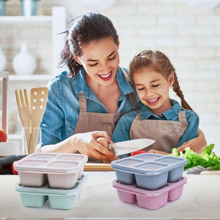 4-Piece Snack Boxes - Lunch Box - Bento Box - Divided Bento Boxes - Lunch Box - Salad Lunch Box - 4 Compartment Reusable Lunch Boxes - Sauce Container - For Children and Adults, Food Containers - For School, Work, Travel.