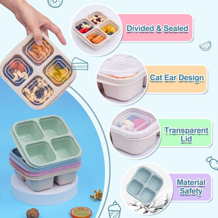 4-Piece Snack Boxes - Lunch Box - Bento Box - Divided Bento Boxes - Lunch Box - Salad Lunch Box - 4 Compartment Reusable Lunch Boxes - Sauce Container - For Children and Adults, Food Containers - For School, Work, Travel.