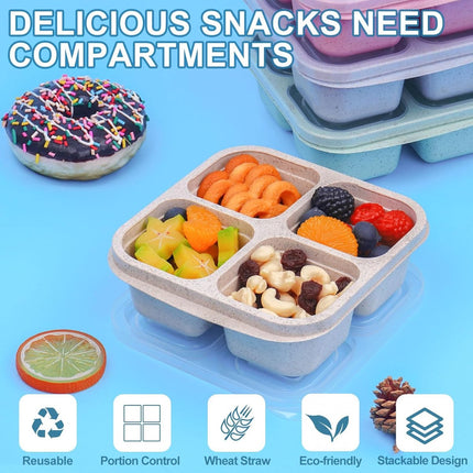 4-Piece Snack Boxes - Lunch Box - Bento Box - Divided Bento Boxes - Lunch Box - Salad Lunch Box - 4 Compartment Reusable Lunch Boxes - Sauce Container - For Children and Adults, Food Containers - For School, Work, Travel.