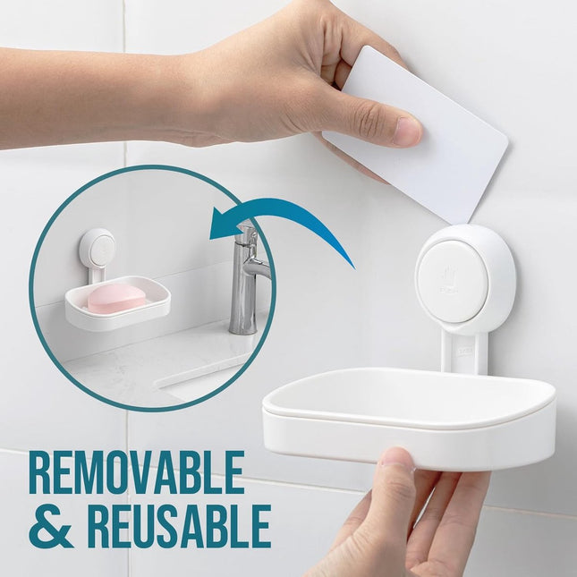 Soap holder - Soap dish with suction cup - Soap holder - Soap dish - Soap box - self-draining soap dish - suction cup soap holder - no drilling - reusable - bathroom accessories - for shower, bathroom, kitchen sink - 11.5*8.5*14 cm - white.