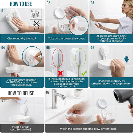 Soap holder - Soap dish with suction cup - Soap holder - Soap dish - Soap box - self-draining soap dish - suction cup soap holder - no drilling - reusable - bathroom accessories - for shower, bathroom, kitchen sink - 11.5*8.5*14 cm - white.