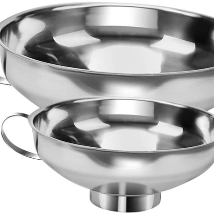 2 pieces - funnel - 12.5*10.5*4.3 cm and 17*15*5.8 cm - stainless steel funnel with wide mouth - for transferring liquids in the kitchen - for canning and bottling - Versatile - easy to store - kitchen utensils - silver.
