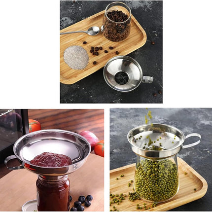 2 pieces - funnel - 12.5*10.5*4.3 cm and 17*15*5.8 cm - stainless steel funnel with wide mouth - for transferring liquids in the kitchen - for canning and bottling - Versatile - easy to store - kitchen utensils - silver.