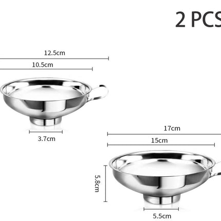 2 pieces - funnel - 12.5*10.5*4.3 cm and 17*15*5.8 cm - stainless steel funnel with wide mouth - for transferring liquids in the kitchen - for canning and bottling - Versatile - easy to store - kitchen utensils - silver.