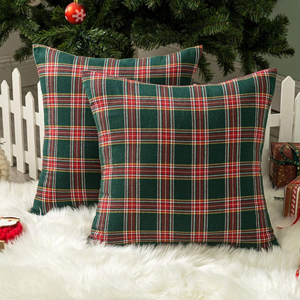 Pillowcase - Set of 2 - 40 x 40 cm cushion cover - indoor Christmas decoration - Christmas ornament - Christmas Pillowcase - Christmas Tartan Cushion Cover - Christmas Classic Tartan Cushion Cover - No core - Green & Red.