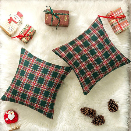 Pillowcase - Set of 2 - 40 x 40 cm cushion cover - indoor Christmas decoration - Christmas ornament - Christmas Pillowcase - Christmas Tartan Cushion Cover - Christmas Classic Tartan Cushion Cover - No core - Green & Red.