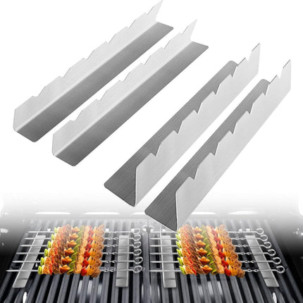 4 pieces - Skewer holder - Stainless steel skewer rack - BBQ Skewer Holder - Stainless Steel Skewer Holder - Shish kebab - stainless steel grill - BBQ accessories - for long barbecue skewers - 30*3.5*4.5 cm - silver.