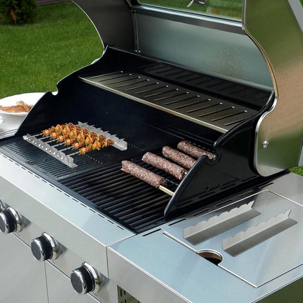 4 pieces - Skewer holder - Stainless steel skewer rack - BBQ Skewer Holder - Stainless Steel Skewer Holder - Shish kebab - stainless steel grill - BBQ accessories - for long barbecue skewers - 30*3.5*4.5 cm - silver.