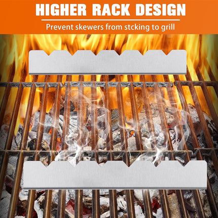 4 pieces - Skewer holder - Stainless steel skewer rack - BBQ Skewer Holder - Stainless Steel Skewer Holder - Shish kebab - stainless steel grill - BBQ accessories - for long barbecue skewers - 30*3.5*4.5 cm - silver.