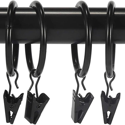 30 Pieces - Curtain Rings with Clips - Shower Curtain - Stainless Steel Curtain Rings - Metal Curtain Hooks - Curtain Rod Ring - for Shower and Window Curtains - Black.