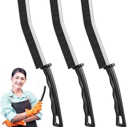 3 Pieces Crevice Brushes - Gap Brush - Narrow Cleaning Brush - Long Handle - Bathroom Cleaning Brush - Stiff Brush with Bristles - Long Handle - Gap Cleaner - For Window Openings, Bathroom, Toilet, Kitchen - Grout Brush.