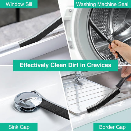 3 Pieces Crevice Brushes - Gap Brush - Narrow Cleaning Brush - Long Handle - Bathroom Cleaning Brush - Stiff Brush with Bristles - Long Handle - Gap Cleaner - For Window Openings, Bathroom, Toilet, Kitchen - Grout Brush.