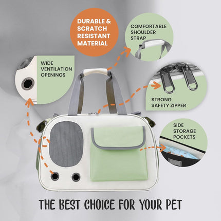 Cat and Dog Transport Bag - Travel Basket - Foldable Cat Transport Box - Cat Bag - Pet Carrier Bag with breathable holes and pockets - for medium-sized cats, small dogs - Dog Bag - 45 x 28 x 26 cm - Green.