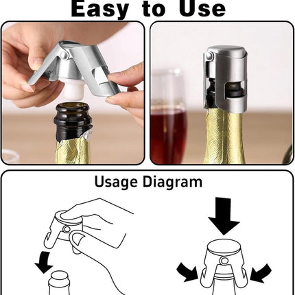 pieces - Stainless steel champagne stoppers - Reusable - champagne corks and stoppers - Food-grade anti-bubble wine stoppers - Leak-proof - For champagne, cava and prosecco - 5.5*3.8 cm - silver.