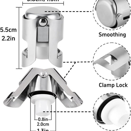 pieces - Stainless steel champagne stoppers - Reusable - champagne corks and stoppers - Food-grade anti-bubble wine stoppers - Leak-proof - For champagne, cava and prosecco - 5.5*3.8 cm - silver.