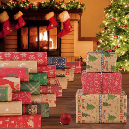 Wrapping paper - Christmas wrapping paper - Christmas gift paper - Wrapping paper with figures - 43 x 300cm - 2 Rolls - Christmas paper wrapping paper for Christmas - Christmas paper wrapping paper for children - gift paper - Kraft gift paper - Christmas.
