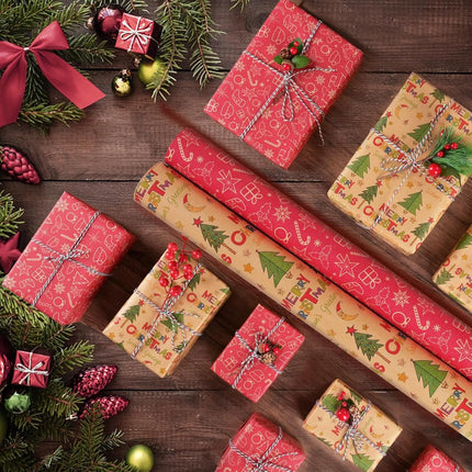 Wrapping paper - Christmas wrapping paper - Christmas gift paper - Wrapping paper with figures - 43 x 300cm - 2 Rolls - Christmas paper wrapping paper for Christmas - Christmas paper wrapping paper for children - gift paper - Kraft gift paper - Christmas.