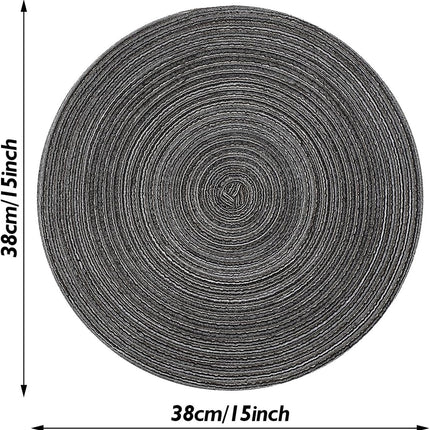 6 pieces - Table mats - Placemats - Round placemats - washable cotton placemats - round braided placemats - Round table mats - Woven placemats - Round placemats - grey - 38*38 cm.