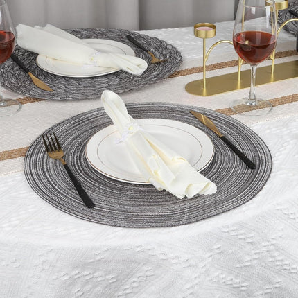 6 pieces - Table mats - Placemats - Round placemats - washable cotton placemats - round braided placemats - Round table mats - Woven placemats - Round placemats - grey - 38*38 cm.