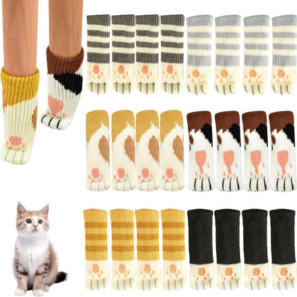 24 pieces - Furniture socks - Chair leg protectors - Floor protectors - Chair leg socks - Chair leg caps - cat paw chair socks - knitted non-slip chair leg floor protectors - sound-dampening furniture socks for hardwood floors - 6 sets.