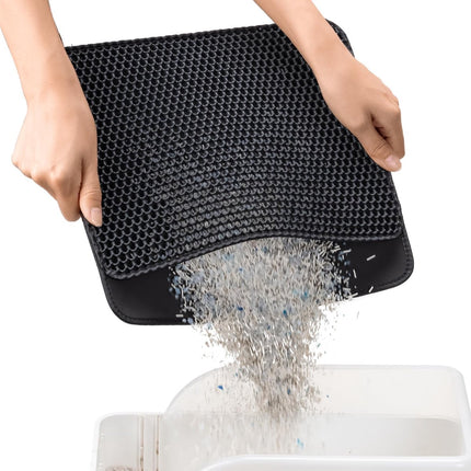 Cat Litter Mat - 30 x 45 cm - Waterproof Cat Litter Mat - Cat Litter Mat - Grit Catcher - Cat Litter Mat - Double Layer - Cat Litter Mat - Catchment Area - Cat Mat - Black.