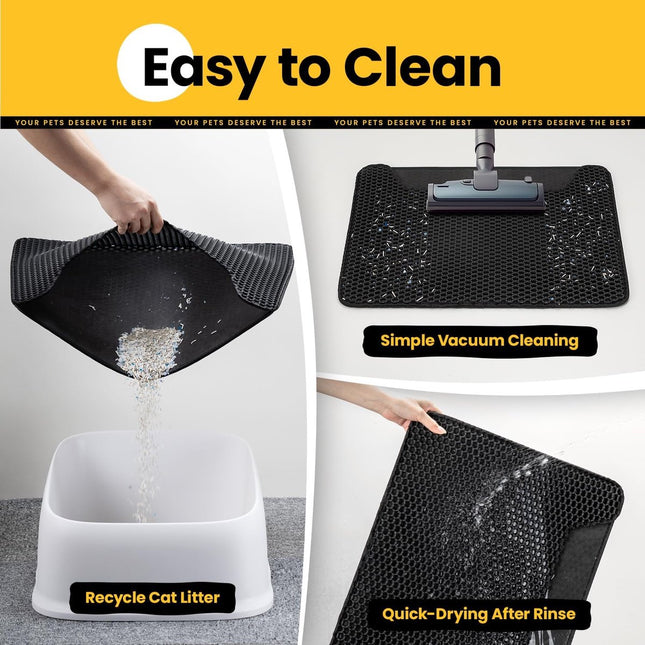Cat Litter Mat - 30 x 45 cm - Waterproof Cat Litter Mat - Cat Litter Mat - Grit Catcher - Cat Litter Mat - Double Layer - Cat Litter Mat - Catchment Area - Cat Mat - Black.