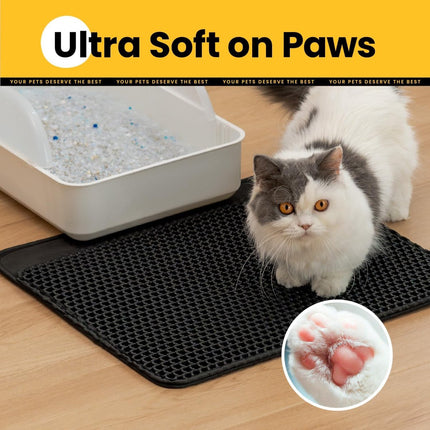 Cat Litter Mat - 30 x 45 cm - Waterproof Cat Litter Mat - Cat Litter Mat - Grit Catcher - Cat Litter Mat - Double Layer - Cat Litter Mat - Catchment Area - Cat Mat - Black.