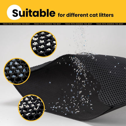 Cat Litter Mat - 30 x 45 cm - Waterproof Cat Litter Mat - Cat Litter Mat - Grit Catcher - Cat Litter Mat - Double Layer - Cat Litter Mat - Catchment Area - Cat Mat - Black.