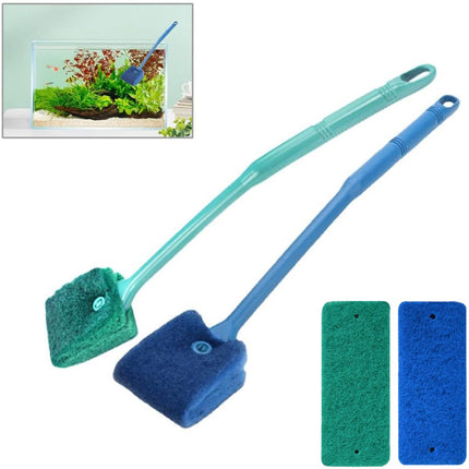 2 pieces - Aquarium Cleaning Brush - with 40 cm long handle - with 2 replacement cleaning cloths - sponge Brush with Long Handle - cleaning sponges - algae cleaning brush - accessories for cleaning aquarium glass - Blue, Green.