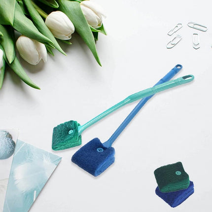 2 pieces - Aquarium Cleaning Brush - with 40 cm long handle - with 2 replacement cleaning cloths - sponge Brush with Long Handle - cleaning sponges - algae cleaning brush - accessories for cleaning aquarium glass - Blue, Green.