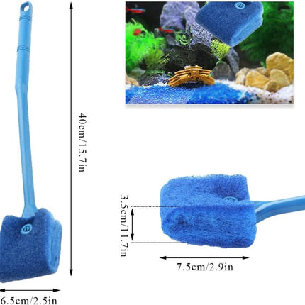 2 pieces - Aquarium Cleaning Brush - with 40 cm long handle - with 2 replacement cleaning cloths - sponge Brush with Long Handle - cleaning sponges - algae cleaning brush - accessories for cleaning aquarium glass - Blue, Green.