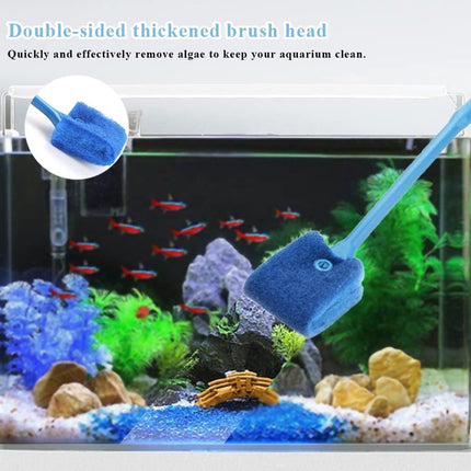 2 pieces - Aquarium Cleaning Brush - with 40 cm long handle - with 2 replacement cleaning cloths - sponge Brush with Long Handle - cleaning sponges - algae cleaning brush - accessories for cleaning aquarium glass - Blue, Green.