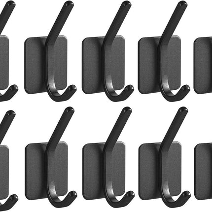 10 Pieces Heavy Duty Self-Adhesive Hooks - Wall Hook - Coat Rack - Coat Hook - No Drilling Required - Hanging Hooks - Wall Hook - Towel Hook - Bathroom Hooks - Easy to Install and Remove - For Home, School, and Office - Black.