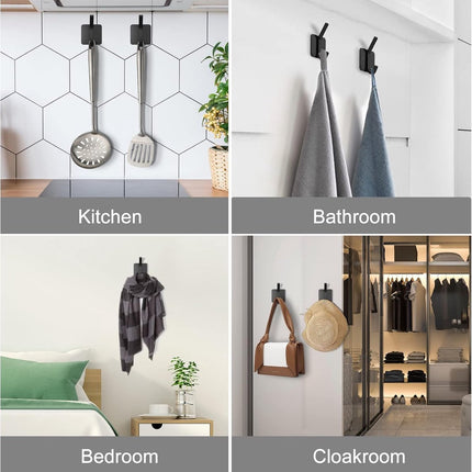 10 Pieces Heavy Duty Self-Adhesive Hooks - Wall Hook - Coat Rack - Coat Hook - No Drilling Required - Hanging Hooks - Wall Hook - Towel Hook - Bathroom Hooks - Easy to Install and Remove - For Home, School, and Office - Black.