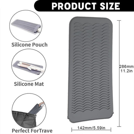 Heat-resistant mat - Heat-resistant pads - Heat mat - Silicone case - - Silicone protective pads - Curling iron mat - Straightener mat - storage bag - storage pouch - for curling irons, straighteners, and hair styling tools - 286*142*9mm - grey.