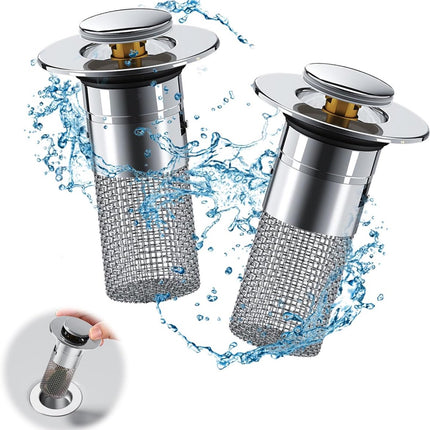 Pieces Drain 34-40mm - Drain Stopper - Improved Bathroom Washbasin Drain Plug with Hair Strain - Drain Set - With Anti-Clog Screen - Stopper - Removable Strainer Drain Plug - Drain Plug for Surface-Mounted Sinks - Bath Drain Stopper.