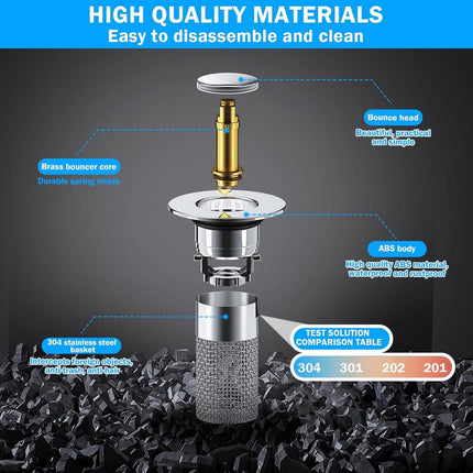 Pieces Drain 34-40mm - Drain Stopper - Improved Bathroom Washbasin Drain Plug with Hair Strain - Drain Set - With Anti-Clog Screen - Stopper - Removable Strainer Drain Plug - Drain Plug for Surface-Mounted Sinks - Bath Drain Stopper.