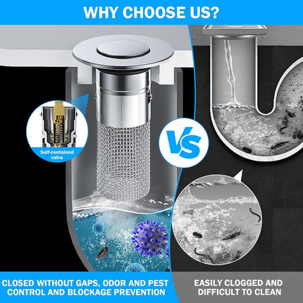 Pieces Drain 34-40mm - Drain Stopper - Improved Bathroom Washbasin Drain Plug with Hair Strain - Drain Set - With Anti-Clog Screen - Stopper - Removable Strainer Drain Plug - Drain Plug for Surface-Mounted Sinks - Bath Drain Stopper.