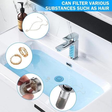 Pieces Drain 34-40mm - Drain Stopper - Improved Bathroom Washbasin Drain Plug with Hair Strain - Drain Set - With Anti-Clog Screen - Stopper - Removable Strainer Drain Plug - Drain Plug for Surface-Mounted Sinks - Bath Drain Stopper.