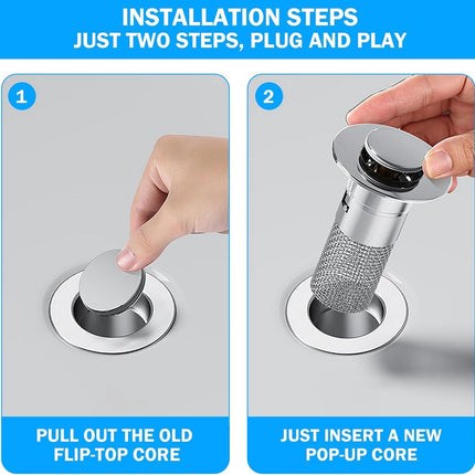 Pieces Drain 34-40mm - Drain Stopper - Improved Bathroom Washbasin Drain Plug with Hair Strain - Drain Set - With Anti-Clog Screen - Stopper - Removable Strainer Drain Plug - Drain Plug for Surface-Mounted Sinks - Bath Drain Stopper.