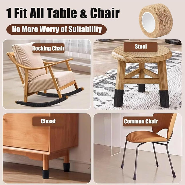 6 Rolls Chair Leg Floor Protectors - Self-Adhesive Bandage Wraps - Chair Leg Protectors - Anti-Slip Chair Leg Protectors - Chair Leg Protective Tape - Chair Leg Protectors - for Hardwood Floors, Noise Reduction - 2.5cm × 2m.