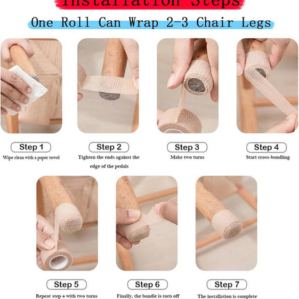 6 Rolls Chair Leg Floor Protectors - Self-Adhesive Bandage Wraps - Chair Leg Protectors - Anti-Slip Chair Leg Protectors - Chair Leg Protective Tape - Chair Leg Protectors - for Hardwood Floors, Noise Reduction - 2.5cm × 2m.