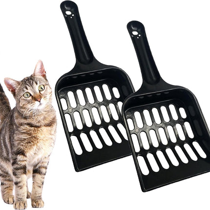 Cat Pellet Scoop (2 Pieces) - Cat Litter Scoop - Black Sieve and Poop Cleaner - Poop Scoop - Pet Litter Box Maintenance - Plastic Shovel - Kitten Scoop for Pine Pellets - Handy Hanging Hole for Quick Storage - 8x3.5inch.