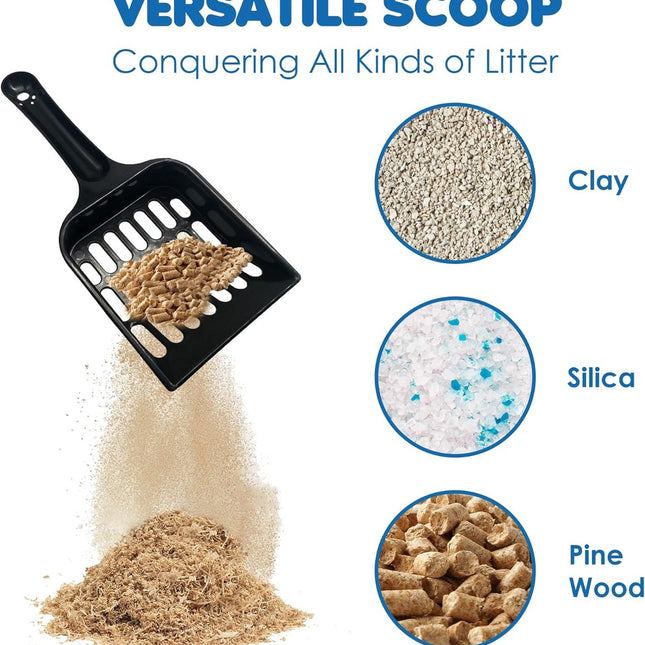 Cat Pellet Scoop (2 Pieces) - Cat Litter Scoop - Black Sieve and Poop Cleaner - Poop Scoop - Pet Litter Box Maintenance - Plastic Shovel - Kitten Scoop for Pine Pellets - Handy Hanging Hole for Quick Storage - 8x3.5inch.